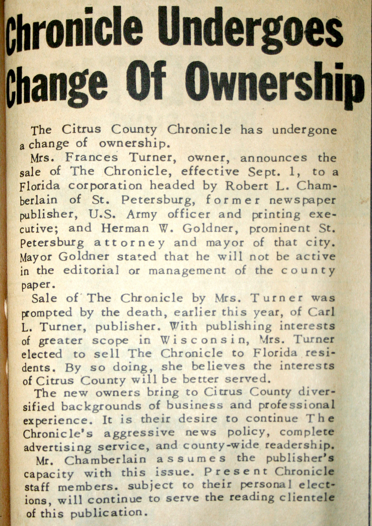 Chronicle ownership Change